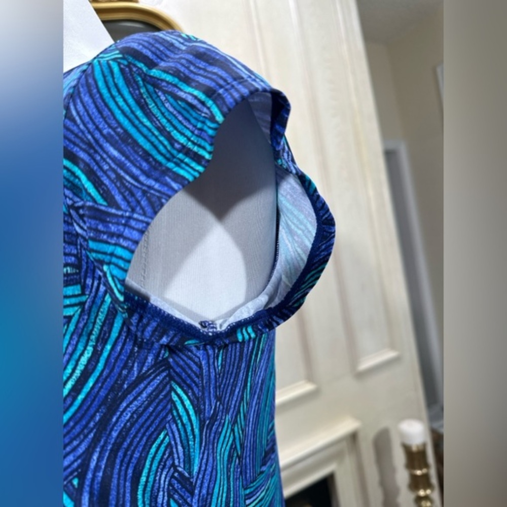 L.L.Bean Women’s Swim Dress S Blue Teal Wave Print UPF 50+ Stretchy - Picture 4 of 7